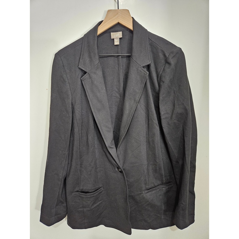 J.‎ Jill Womens Black Stretch Knit One Button Blazer Jacket Size Large L